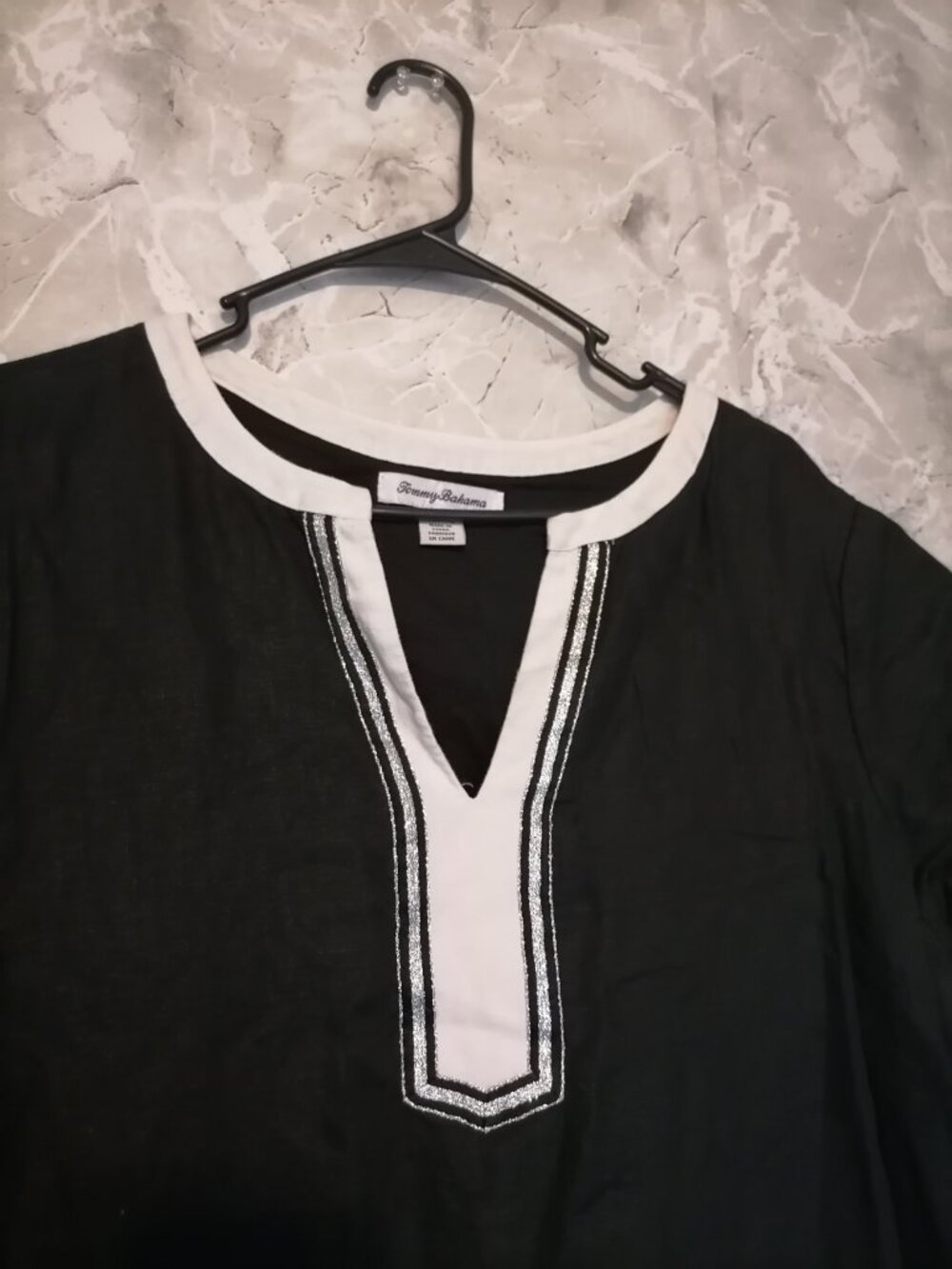 Tommy Bahama Black White Linen Shift Dress Sleeveless XL Resort 100% Linen - Picture 6 of 11